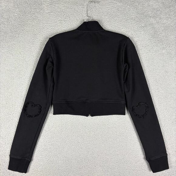 I’m Sorry By Petra Collins Jacket Women’s Medium Black Cropped Elbow Hearts - Picture 3 of 12